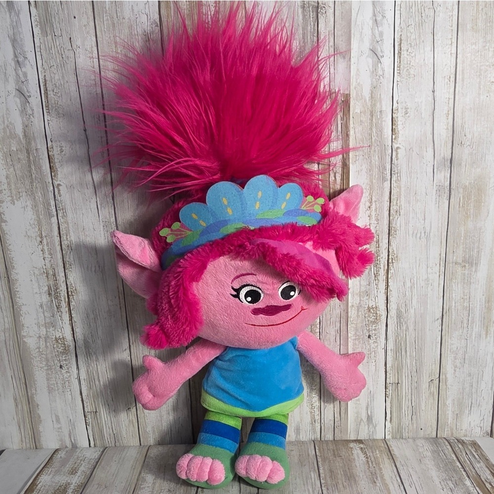 DreamWorks Trolls Band Together Poppy Plush Doll Pink Fuzzy Hair 21 Inch Toy